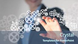  Presentation with supply chain gear - Cool new slide deck with business gears - image of businesswoman touching gear backdrop and a ocean colored foreground