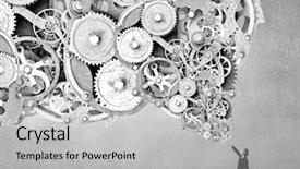  Presentation with helical gear - Audience pleasing slide deck consisting of business gears - young businesswoman catching with hand backdrop and a  colored foreground