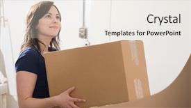  Presentation with cardboard - Presentation enhanced with business gender - woman holding a cardboard box background and a white colored foreground