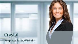  Presentation with beautiful young woman getting face - Slide deck consisting of business girl - young beautiful businesswoman background and a  colored foreground