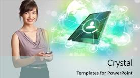  Presentation with green technology - Presentation theme enhanced with business girl showing modern green background and a sky blue colored foreground