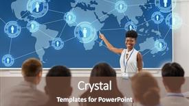  Presentation with global conference world - PPT layouts enhanced with business global network and people background and a tawny brown colored foreground