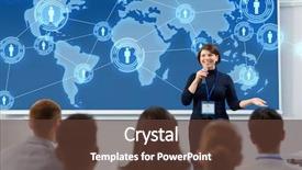  Presentation with global conference world - Beautiful PPT layouts featuring business global network and people backdrop and a tawny brown colored foreground