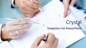  Presentation with meeting - Cool new presentation theme with business graph analyzing - close-up of hands of teamworking backdrop and a sky blue colored foreground