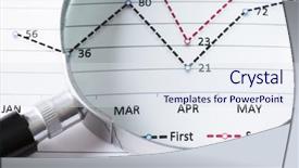  Presentation with data analytics - Colorful presentation design enhanced with business graph analyzing - magnifing glass and documents backdrop and a sky blue colored foreground