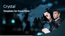  Presentation with trade - Presentation theme with business-graph-and-trade-monitor background and a navy blue colored foreground