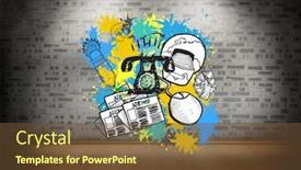  Presentation with wall paint - Audience pleasing theme consisting of business graphics on paint splashes against room with brick wall backdrop and a tawny brown colored foreground