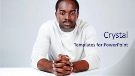  Presentation with man relaxing on massage table - Presentation theme consisting of business grey - pensive african man sitting background and a sky blue colored foreground