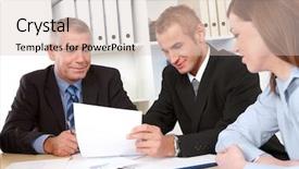  Presentation with group discussion - Colorful slide deck enhanced with business group at the meeting discussion backdrop and a lemonade colored foreground