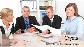  Presentation with group discussion - Slides featuring business group at the meeting discussion background and a lemonade colored foreground