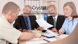  Presentation with group discussion - Cool new presentation theme with business group at the meeting discussion backdrop and a coral colored foreground