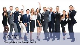  Presentation with victory team - PPT theme featuring business group happy business team background and a seafoam green colored foreground