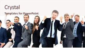  Presentation with victory team - Beautiful slides featuring business group happy business team backdrop and a  colored foreground