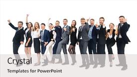  Presentation with victory team - Theme with business group happy business team background and a  colored foreground