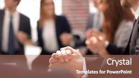  Presentation with hands holding - Slide deck having business group in a circle background and a coral colored foreground