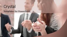  Presentation with cartoon kids holding hands - PPT theme consisting of business group in a circle background and a coral colored foreground