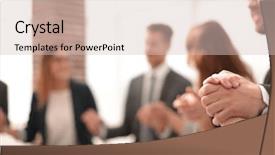  Presentation with hands holding - PPT theme featuring business group in a circle background and a soft green colored foreground