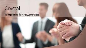  Presentation with hands holding - Theme consisting of business group in a circle background and a coral colored foreground