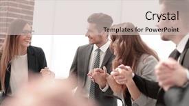  Presentation with hands holding be brave word - Audience pleasing theme consisting of business group in a circle backdrop and a soft green colored foreground