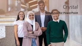  Presentation with building - Presentation theme consisting of business-group-in-an-office background and a coral colored foreground