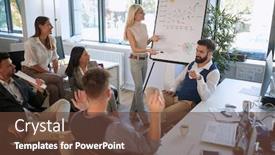  Presentation with group discussion - Colorful slide deck enhanced with business-group-meeting-and-discussion backdrop and a tawny brown colored foreground