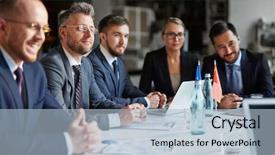  Presentation with listening - Presentation design featuring business-group-of-people-attending background and a  colored foreground