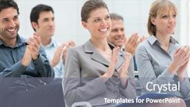  Presentation with group of people praying to god - Cool new slides with business group of people clapping backdrop and a gray colored foreground