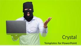  Presentation with computer hacker - Presentation theme enhanced with business hacker man holding background and a yellow colored foreground