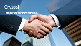  Presentation with hand shake - Audience pleasing theme consisting of business hand shake backdrop and a teal colored foreground