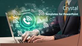  Presentation with mobile technology - Cool new slide deck with business-hand-typing backdrop and a ocean colored foreground