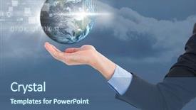  Presentation with world globe earth - Audience pleasing slide deck consisting of business hand under world earth backdrop and a ocean colored foreground