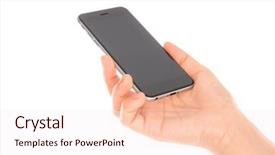  Presentation with phone - Presentation theme with business hand with mobile phone background and a  colored foreground