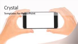  Presentation with mobile phone in woman hand - Cool new presentation with business hand with mobile phone backdrop and a white colored foreground