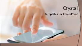  Presentation with phone - Audience pleasing PPT theme consisting of business hand with mobile phone backdrop and a soft green colored foreground