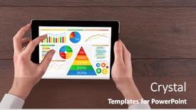  Presentation with analyses - Cool new presentation design with business hand with tablet making analyses and checking the daily calories backdrop and a tawny brown colored foreground