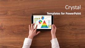  Presentation with analyses - Slide set having business-hand-with-tablet-making background and a tawny brown colored foreground