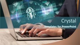  Presentation with stock market - Amazing presentation theme having business-hand-working-in-stock backdrop and a ocean colored foreground