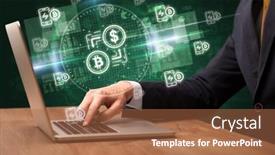  Presentation with stock market - Amazing presentation design having business-hand-working-in-stock backdrop and a coral colored foreground