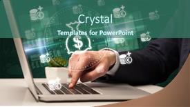  Presentation with stock market - PPT theme with business-hand-working-in-stock background and a ocean colored foreground