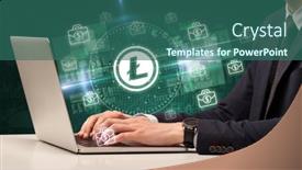  Presentation with stock market - Slide deck consisting of business-hand-working-in-stock background and a ocean colored foreground