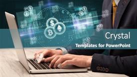  Presentation with stock market - Theme featuring business-hand-working-in-stock background and a teal colored foreground