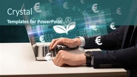  Presentation with stock market - Presentation theme consisting of business-hand-working-in-stock background and a ocean colored foreground