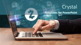  Presentation with stock market - Slides having business-hand-working-in-stock background and a ocean colored foreground