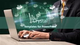  Presentation with stock market - Presentation theme with business-hand-working-in-stock background and a ocean colored foreground