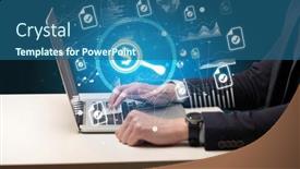  Presentation with dollar sign - Audience pleasing PPT theme consisting of business-hand-working-on-laptop backdrop and a ocean colored foreground