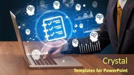  Presentation with successful - Slide set consisting of business-hand-working-on-laptop background and a tawny brown colored foreground