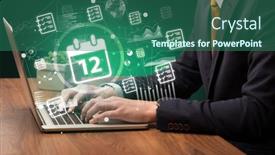  Presentation with successful - Slide deck enhanced with business-hand-working-on-laptop background and a ocean colored foreground