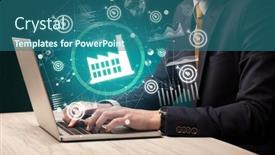  Presentation with successful - Presentation theme consisting of business-hand-working-on-laptop background and a ocean colored foreground