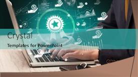  Presentation with successful - Slide deck having business-hand-working-on-laptop background and a teal colored foreground