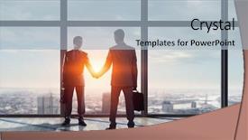  Presentation with media - Presentation theme having business hands - nice to meet you partner background and a  colored foreground